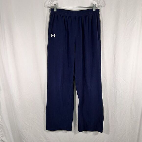 Under Armour Fleece Pants Men's Medium Solid Blue Pull On Drawstring Pockets - Picture 1 of 11